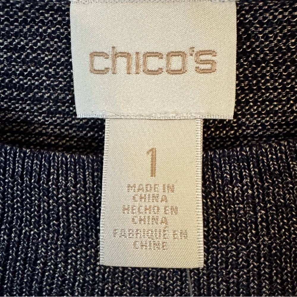 NWT Chicos Portrait Neck 3/4 Sleeve Silver Black Pullover Flowy Sweater Sz M - Picture 5 of 9
